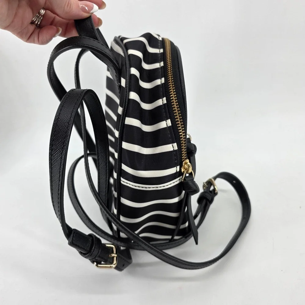 Kate Spade Striped Mini Backpack Black White Nylon Gold Hardware Bag